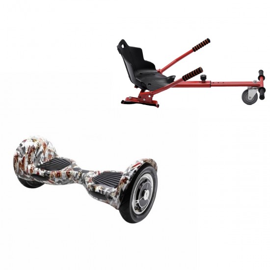 Elektromos Hoverboard Standard GoKart Szett, 10 colos, Off-Road Tattoo, Standard Hatótávolság, és Piros Hoverkart, Smart Balance