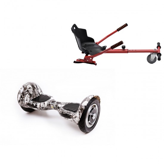 Elektromos Hoverboard Standard GoKart Szett, 10 colos, Off-Road SkullHead, Nagy Hatótávolság, és Piros Hoverkart, Smart Balance