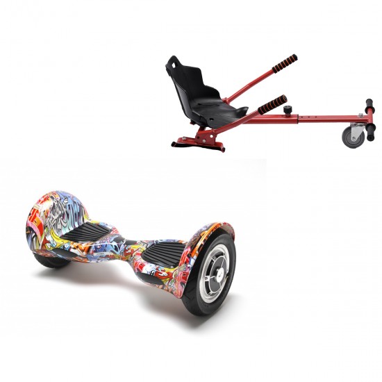 Elektromos Hoverboard Standard GoKart Szett, 10 colos, Off-Road HipHop Orange, Nagy Hatótávolság, és Piros Hoverkart, Smart Balance