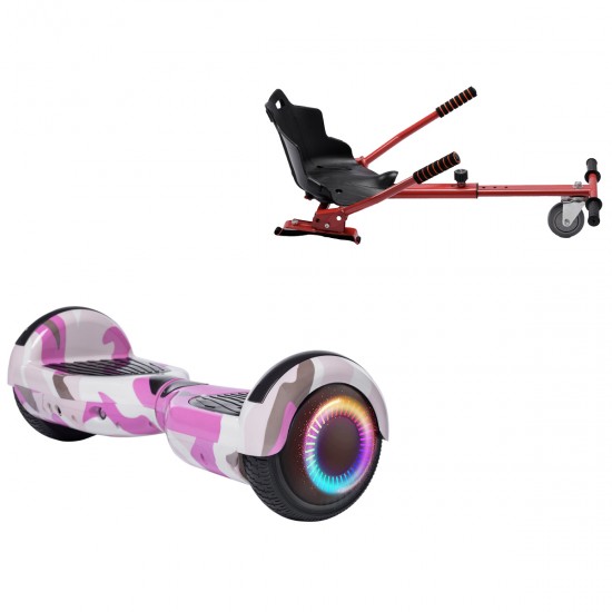 Elektromos Hoverboard Standard GoKart Szett, 6.5 colos, Regular Camouflage Pink PRO, Standard Hatótávolság, és Piros Hoverkart, Smart Balance