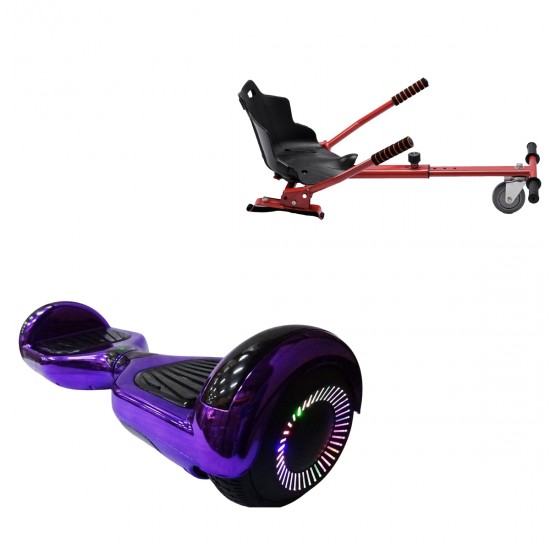 Elektromos Hoverboard Standard GoKart Szett, 6.5 colos, Regular ElectroPurple PRO, Standard Hatótávolság, és Piros Hoverkart, Smart Balance