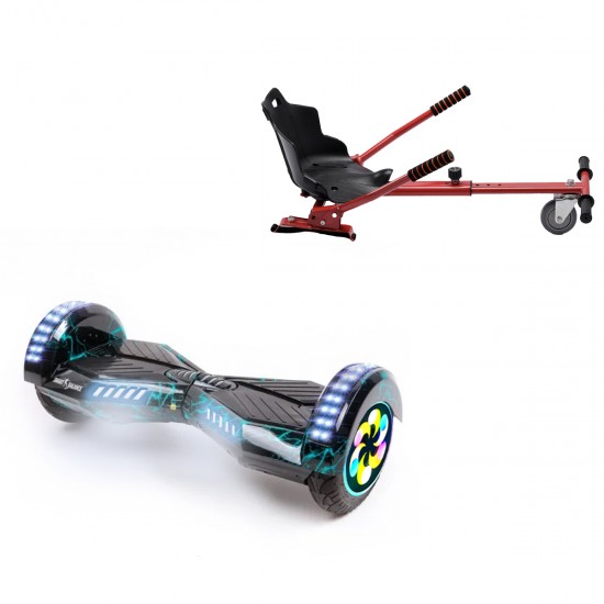 Elektromos Hoverboard Standard GoKart Szett, 8 colos, Transformers Thunderstorm PRO, Nagy Hatótávolság, és Piros Hoverkart, Smart Balance