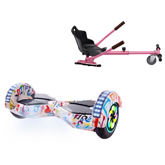 Elektromos Hoverboard Standard GoKart Szett, 8 colos, Transformers Splash PRO, Nagy Hatótávolság, és Rózsaszín Hoverkart, Smart Balance