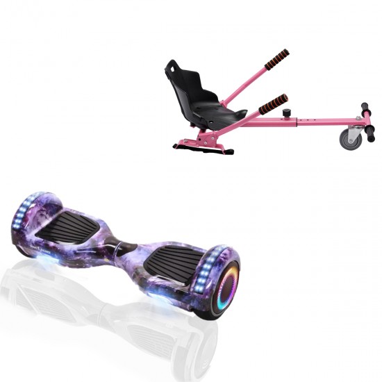 Elektromos Hoverboard Standard GoKart Szett, 6.5 colos, Regular Galaxy PRO, Nagy Hatótávolság, és Rózsaszín Hoverkart, Smart Balance
