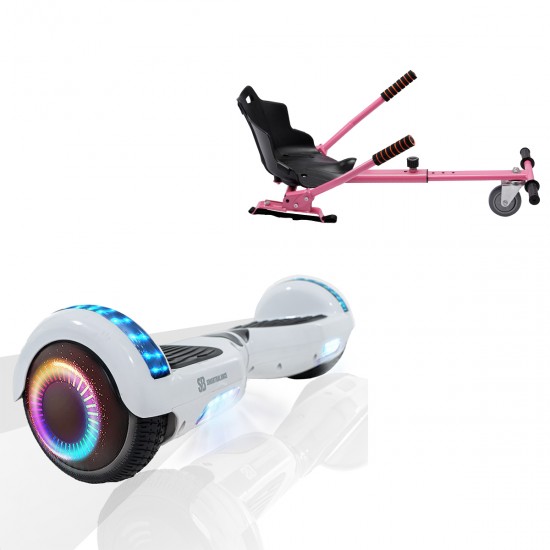 Elektromos Hoverboard Standard GoKart Szett, 6.5 colos, Regular White Pearl PRO, Standard Hatótávolság, és Rózsaszín Hoverkart, Smart Balance