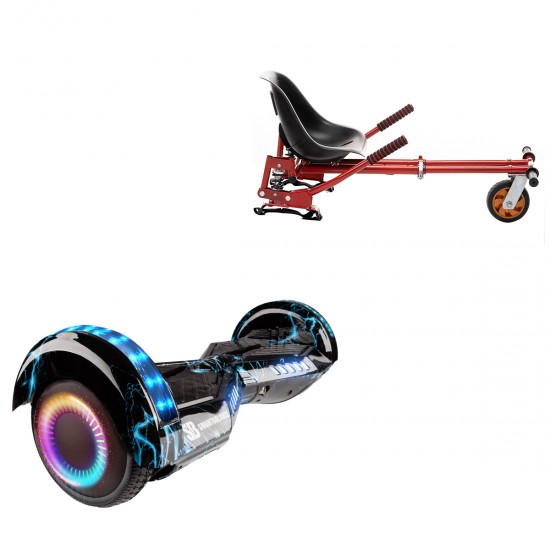 Elektromos Hoverboard GoKart Szett Lengéscsillapítókkal, 6.5 colos, Transformers Thunderstorm Blue PRO, Nagy Hatótávolság, Piros HoverKart Lengéscsillapítókkal, Smart Balance