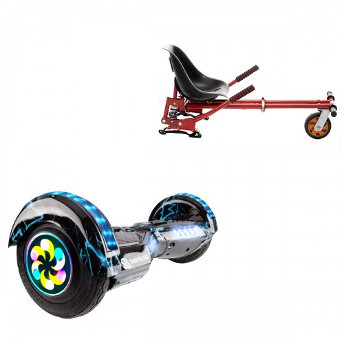 Elektromos Hoverboard GoKart Szett Lengéscsillapítókkal, 8 colos, Transformers Thunderstorm Blue PRO, Nagy Hatótávolság, Piros HoverKart Lengéscsillapítókkal, Smart Balance