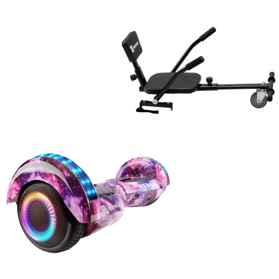 Elektromos Hoverboard csomag Komfortos Üléssel, 6.5 colos, Transformers Galaxy Pink PRO, Nagy Hatótávolság, Fekete Szivacsos ülés, Smart Balance