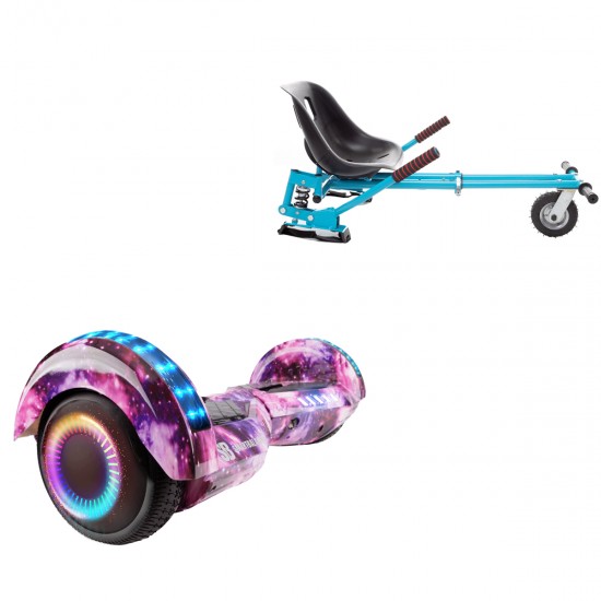Elektromos Hoverboard GoKart Szett Lengéscsillapítókkal, 6.5 colos, Transformers Galaxy Pink PRO, Nagy Hatótávolság, Kék HoverKart Lengéscsillapítókkal, Smart Balance