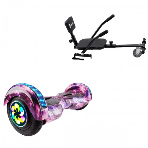Elektromos Hoverboard csomag Komfortos Üléssel, 8 colos, Transformers Galaxy Pink PRO, Nagy Hatótávolság, Fekete Szivacsos ülés, Smart Balance