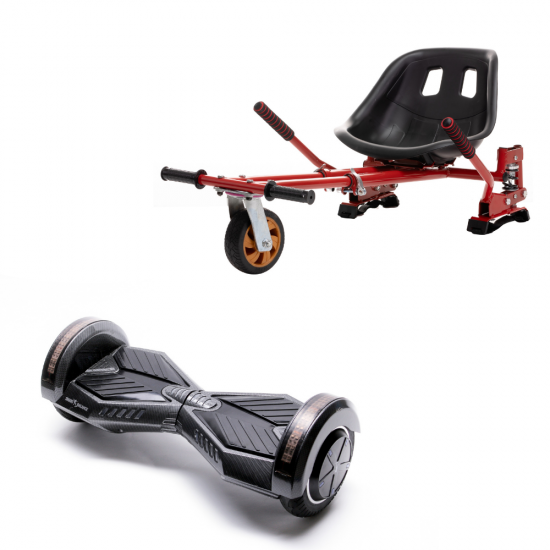 Hoverboard Go Kart Csomag, 8 Inch-es, Teljesítménye 700W, Bluetooth-os beépített hangszórók, Led-ek, Piros Hoverkart Felfüggesztésekkel, Smart Balance Transformers Carbon