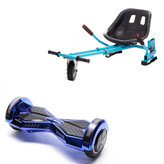 Transformers ElectroBlue Hoverboard Szett Kék Dupla Felfüggesztésű HoverKart Üléssel - 6.5” Kerekek, Bluetooth Hangszórók, LED Fények, Önegyensúlyozás, 15km hatótávolság, 700W teljesítmény, 4Ah Samsung cellás akkumulátor, Smart Balance