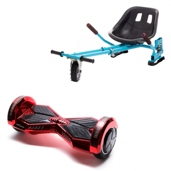 Transformers ElectroRed Hoverboard Szett Kék Dupla Felfüggesztésű HoverKart Üléssel - 6.5” Kerekek, Bluetooth Hangszórók, LED Fények, Önegyensúlyozás, 15km hatótávolság, 700W teljesítmény, 4Ah Samsung cellás akkumulátor, Smart Balance