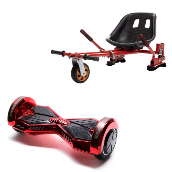 Transformers ElectroRed Hoverboard Szett Piros Dupla Felfüggesztésű HoverKart Üléssel - 6.5” Kerekek, Bluetooth Hangszórók, LED Fények, Önegyensúlyozás, 15km hatótávolság, 700W teljesítmény, 4Ah Samsung cellás akkumulátor, Smart Balance