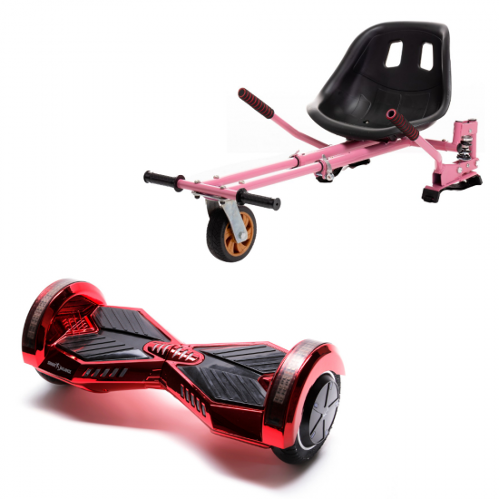 Transformers ElectroRed Hoverboard Szett Rózsaszín Dupla Felfüggesztésű HoverKart Üléssel - 6.5” Kerekek, Bluetooth Hangszórók, LED Fények, Önegyensúlyozás, 15km hatótávolság, 700W teljesítmény, 4Ah Samsung cellás akkumulátor, Smart Balance