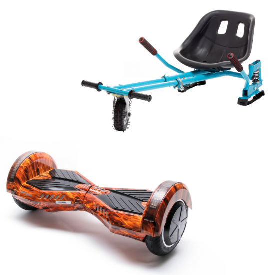 Transformers Flame Hoverboard Szett Kék Dupla Felfüggesztésű HoverKart Üléssel - 6.5” Kerekek, Bluetooth Hangszórók, LED Fények, Önegyensúlyozás, 15km hatótávolság, 700W teljesítmény, 4Ah Samsung cellás akkumulátor, Smart Balance