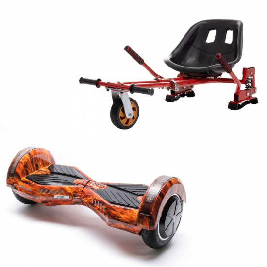 Hoverboard Go Kart Csomag, 8 Inch-es, Teljesítménye 700W, Bluetooth-os beépített hangszórók, Led-ek, Piros Hoverkart Felfüggesztésekkel, Smart Balance Transformers Flame 1