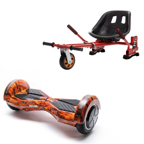 Transformers Flame  Hoverboard Szett Piros Dupla Felfüggesztésű HoverKart Üléssel - 8” Kerekek, Bluetooth Hangszórók, LED Fények, Önegyensúlyozás, 15km hatótávolság, 700W teljesítmény, 4Ah Samsung cellás akkumulátor, Smart Balance