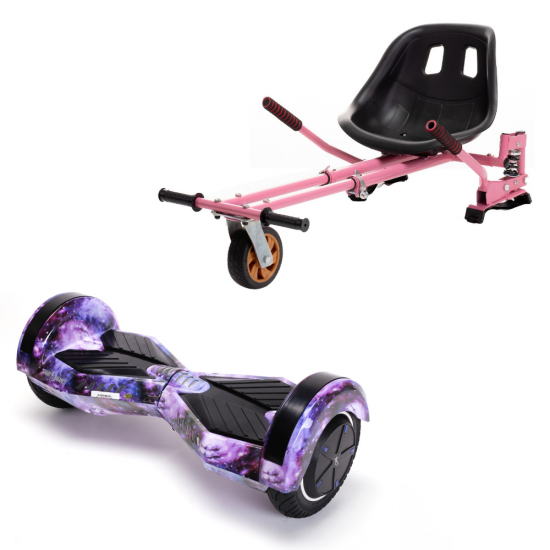 Transformers Galaxy Hoverboard Szett Rózsaszín Dupla Felfüggesztésű HoverKart Üléssel - 6.5” Kerekek, Bluetooth Hangszórók, LED Fények, Önegyensúlyozás, 15km hatótávolság, 700W teljesítmény, 4Ah Samsung cellás akkumulátor, Smart Balance