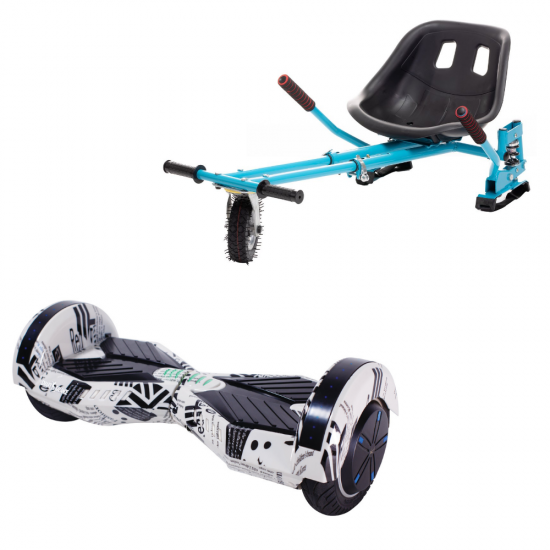 Transformers NewsPaper Hoverboard Szett Kék Dupla Felfüggesztésű HoverKart Üléssel - 6.5” Kerekek, Bluetooth Hangszórók, LED Fények, Önegyensúlyozás, 15km hatótávolság, 700W teljesítmény, 4Ah Samsung cellás akkumulátor, Smart Balance