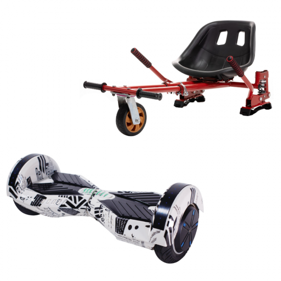 Transformers NewsPaper  Hoverboard Szett Piros Dupla Felfüggesztésű HoverKart Üléssel - 8” Kerekek, Bluetooth Hangszórók, LED Fények, Önegyensúlyozás, 15km hatótávolság, 700W teljesítmény, 4Ah Samsung cellás akkumulátor, Smart Balance