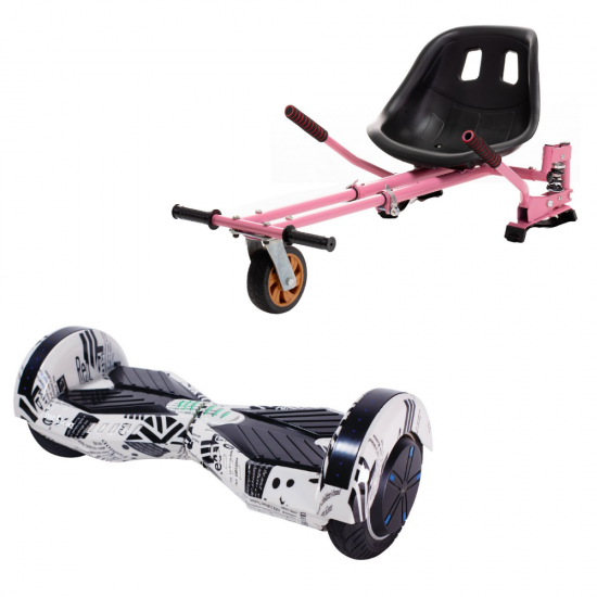 Transformers NewsPaper  Hoverboard Szett Rózsaszín Dupla Felfüggesztésű HoverKart Üléssel - 8” Kerekek, Bluetooth Hangszórók, LED Fények, Önegyensúlyozás, 15km hatótávolság, 700W teljesítmény, 4Ah Samsung cellás akkumulátor, Smart Balance 1