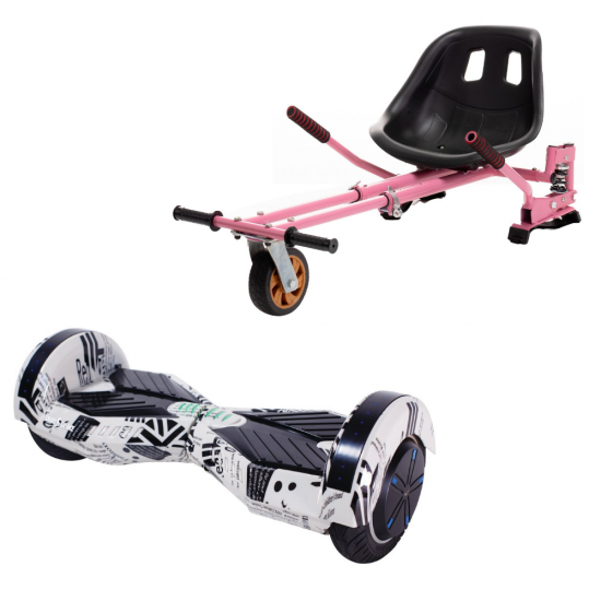 Transformers NewsPaper  Hoverboard Szett Rózsaszín Dupla Felfüggesztésű HoverKart Üléssel - 8” Kerekek, Bluetooth Hangszórók, LED Fények, Önegyensúlyozás, 15km hatótávolság, 700W teljesítmény, 4Ah Samsung cellás akkumulátor, Smart Balance