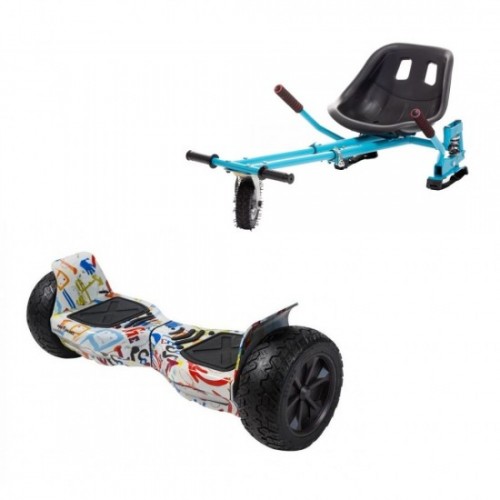 Hummer Splash All-Terrain Hoverboard Szett Kék Dupla Felfüggesztésű HoverKart Üléssel – 8.5” Kerekek, Bluetooth Hangszórók, LED Fények, Önegyensúlyozás, 15km hatótávolság, 700W teljesítmény, 4Ah Samsung cellás akkumulátor, Smart Balance