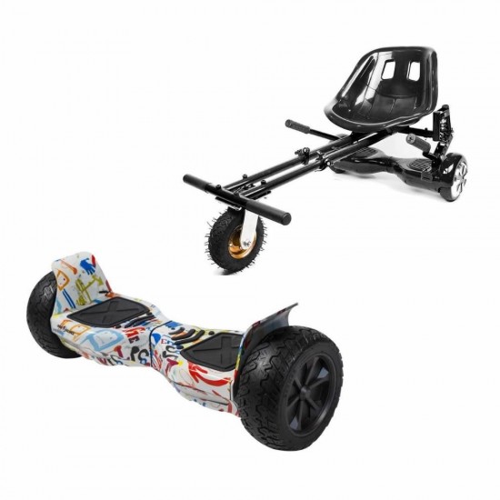 Elektromos Hoverboard GoKart Szett Lengéscsillapítókkal, 8.5 colos, Hummer Splash, Nagy Hatótávolság, Fekete HoverKart Lengéscsillapítókkal, Smart Balance