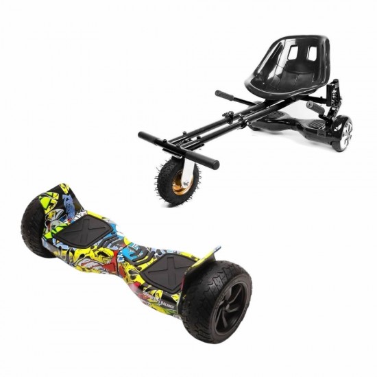 Elektromos Hoverboard GoKart Szett Lengéscsillapítókkal, 8.5 colos, Hummer HipHop, Nagy Hatótávolság, Fekete HoverKart Lengéscsillapítókkal, Smart Balance