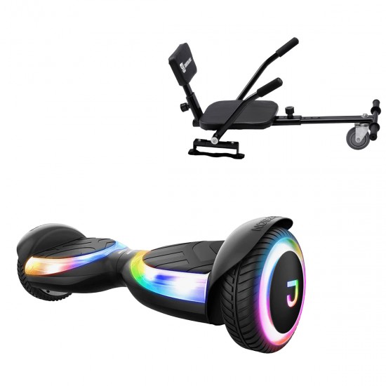 Elektromos Hoverboard Csomag Komfortos Üléssel, 6.5 col, Jetson Prism Black Plus, Fekete Szivacsos ülés, Smart Balance