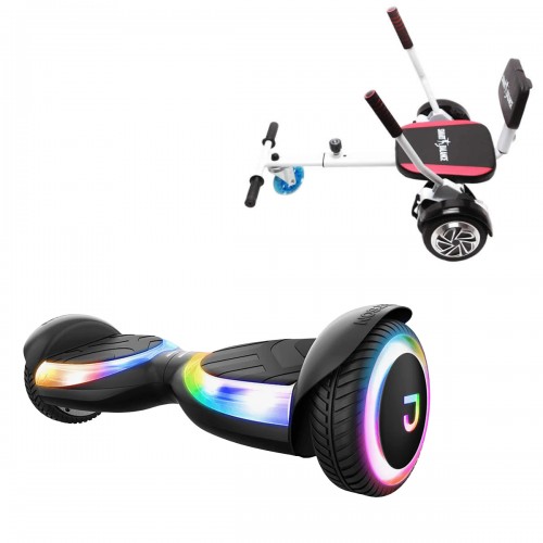 Elektromos Hoverboard Csomag Komfortos Üléssel, 6.5 col, Jetson Prism Black Plus, Fehér Szivacsos ülés, Smart Balance