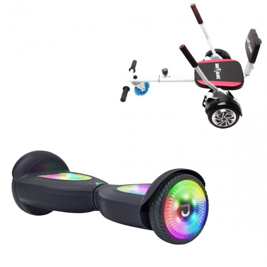 Elektromos Hoverboard Csomag Komfortos Üléssel, 6.5 col, Jetson Prism Black PRO, Fehér Szivacsos ülés, Smart Balance