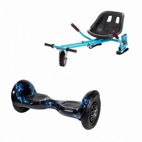 OffRoad Thunderstorm Hoverboard Szett Kék Dupla Felfüggesztésű HoverKart Üléssel - 10” Kerekek, Bluetooth Hangszórók, LED Fények, Önegyensúlyozás, 15km hatótávolság, 700W teljesítmény, 4Ah Samsung cellás akkumulátor, Smart Balance 1