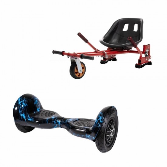 OffRoad Thunderstorm Hoverboard Szett Piros Dupla Felfüggesztésű HoverKart Üléssel - 10” Kerekek, Bluetooth Hangszórók, LED Fények, Önegyensúlyozás, 15km hatótávolság, 700W teljesítmény, 4Ah Samsung cellás akkumulátor, Smart Balance