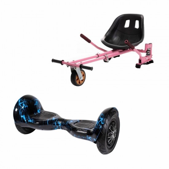 OffRoad Thunderstorm Hoverboard Szett Rózsaszín Dupla Felfüggesztésű HoverKart Üléssel - 10” Kerekek, Bluetooth Hangszórók, LED Fények, Önegyensúlyozás, 15km hatótávolság, 700W teljesítmény, 4Ah Samsung cellás akkumulátor, Smart Balance