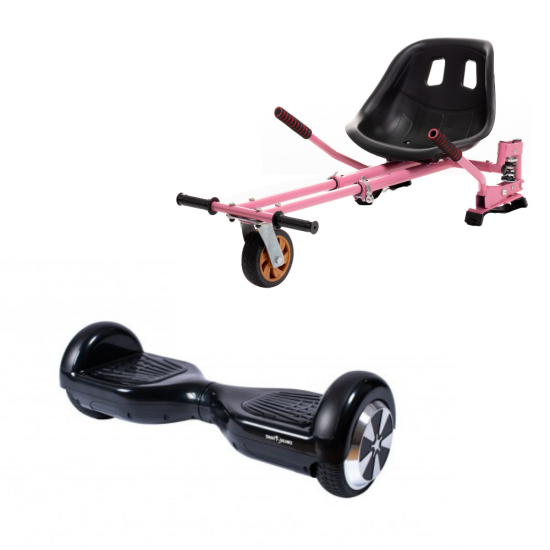 Regular Black Hoverboard Szett Rózsaszín Dupla Felfüggesztésű HoverKart Üléssel - 6.5” Kerekek, Bluetooth Hangszórók, LED Fények, Önegyensúlyozás, 15km hatótávolság, 700W teljesítmény, 4Ah Samsung cellás akkumulátor, Smart Balance