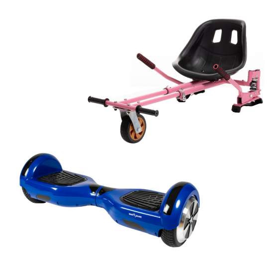 Regular Blue Hoverboard Szett Rózsaszín Dupla Felfüggesztésű HoverKart Üléssel - 6.5” Kerekek, Bluetooth Hangszórók, LED Fények, Önegyensúlyozás, 15km hatótávolság, 700W teljesítmény, 4Ah Samsung cellás akkumulátor, Smart Balance