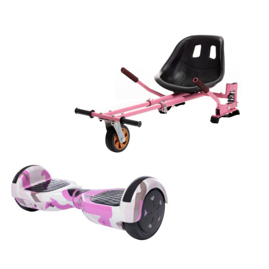 Regular Camouflage Pink Hoverboard Szett Rózsaszín Dupla Felfüggesztésű HoverKart Üléssel - 6.5” Kerekek, Bluetooth Hangszórók, LED Fények, Önegyensúlyozás, 15km hatótávolság, 700W teljesítmény, 4Ah Samsung cellás akkumulátor, Smart Balance