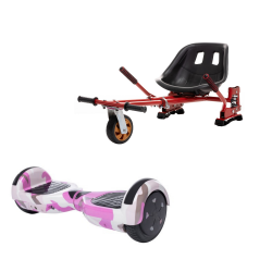 Hoverboard Go Kart Csomag, 6.5 Inch-es, Teljesítménye 700W, Bluetooth-os beépített hangszórók, Led-ek, Piros Hoverkart Felfüggesztésekkel, Smart Balance Regular Camouflage Pink