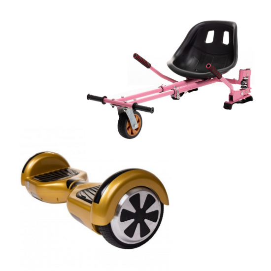 Regular Gold Hoverboard Szett Rózsaszín Dupla Felfüggesztésű HoverKart Üléssel - 6.5” Kerekek, Bluetooth Hangszórók, LED Fények, Önegyensúlyozás, 15km hatótávolság, 700W teljesítmény, 4Ah Samsung cellás akkumulátor, Smart Balance