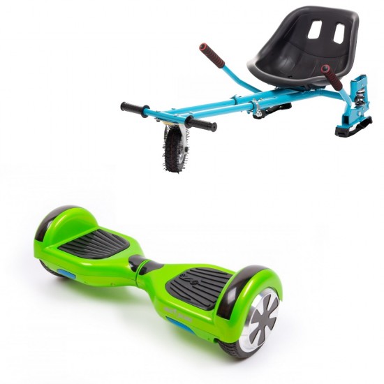 Regular Green Hoverboard Szett Kék Dupla Felfüggesztésű HoverKart Üléssel - 6.5” Kerekek, Bluetooth Hangszórók, LED Fények, Önegyensúlyozás, 15km hatótávolság, 700W teljesítmény, 4Ah Samsung cellás akkumulátor, Smart Balance