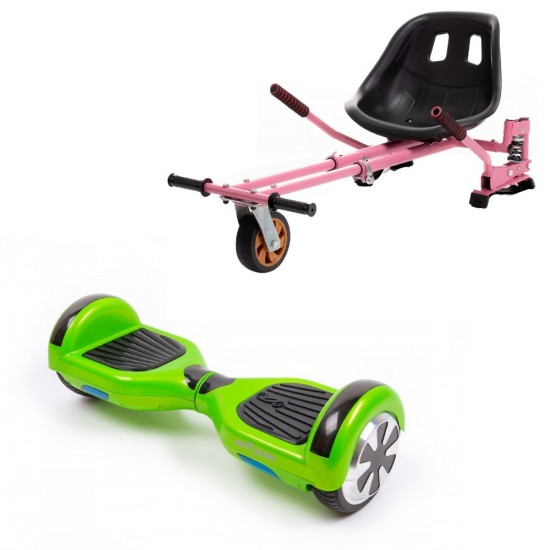 Regular Green Hoverboard Szett Rózsaszín Dupla Felfüggesztésű HoverKart Üléssel - 6.5” Kerekek, Bluetooth Hangszórók, LED Fények, Önegyensúlyozás, 15km hatótávolság, 700W teljesítmény, 4Ah Samsung cellás akkumulátor, Smart Balance