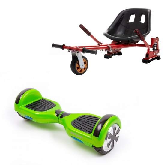 Regular Green  Hoverboard Szett Piros Dupla Felfüggesztésű HoverKart Üléssel - 6.5” Kerekek, Bluetooth Hangszórók, LED Fények, Önegyensúlyozás, 15km hatótávolság, 700W teljesítmény, 4Ah Samsung cellás akkumulátor, Smart Balance