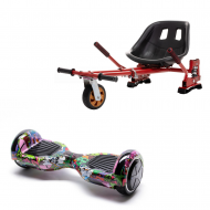 Regular Multicolor Hoverboard Szett Piros Dupla Felfüggesztésű HoverKart Üléssel - 6.5” Kerekek, Bluetooth Hangszórók, LED Fények, Önegyensúlyozás, 15km hatótávolság, 700W teljesítmény, 4Ah Samsung cellás akkumulátor, Smart Balance