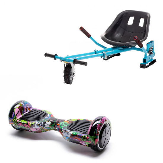 Regular Multicolor Hoverboard Szett Kék Dupla Felfüggesztésű HoverKart Üléssel - 6.5” Kerekek, Bluetooth Hangszórók, LED Fények, Önegyensúlyozás, 15km hatótávolság, 700W teljesítmény, 4Ah Samsung cellás akkumulátor, Smart Balance