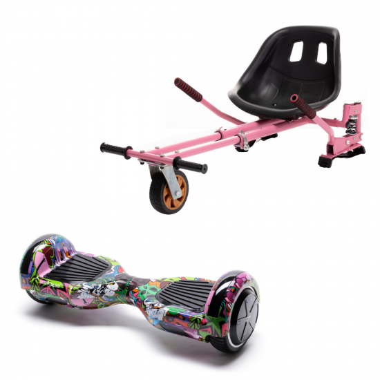 Regular Multicolor Hoverboard Szett Rózsaszín Dupla Felfüggesztésű HoverKart Üléssel - 6.5” Kerekek, Bluetooth Hangszórók, LED Fények, Önegyensúlyozás, 15km hatótávolság, 700W teljesítmény, 4Ah Samsung cellás akkumulátor, Smart Balance 1