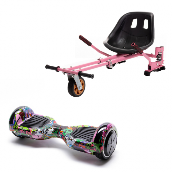 Regular Multicolor Hoverboard Szett Rózsaszín Dupla Felfüggesztésű HoverKart Üléssel - 6.5” Kerekek, Bluetooth Hangszórók, LED Fények, Önegyensúlyozás, 15km hatótávolság, 700W teljesítmény, 4Ah Samsung cellás akkumulátor, Smart Balance