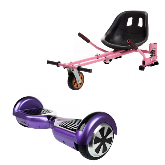 Regular Purple Hoverboard Szett Rózsaszín Dupla Felfüggesztésű HoverKart Üléssel - 6.5” Kerekek, Bluetooth Hangszórók, LED Fények, Önegyensúlyozás, 15km hatótávolság, 700W teljesítmény, 4Ah Samsung cellás akkumulátor, Smart Balance