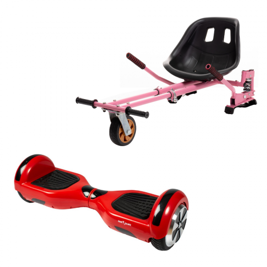 Regular Red Hoverboard Szett Rózsaszín Dupla Felfüggesztésű HoverKart Üléssel - 6.5” Kerekek, Bluetooth Hangszórók, LED Fények, Önegyensúlyozás, 15km hatótávolság, 700W teljesítmény, 4Ah Samsung cellás akkumulátor, Smart Balance